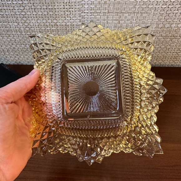 🍁🌟HP🌟VTG 1960s Indiana Glass Yellow Diamond Point Pattern Dish - Picture 6 of 8